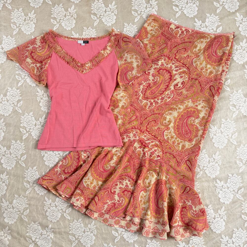 Vintage Y2K 600 West Pink Paisley Two Piece Set Size M / 8